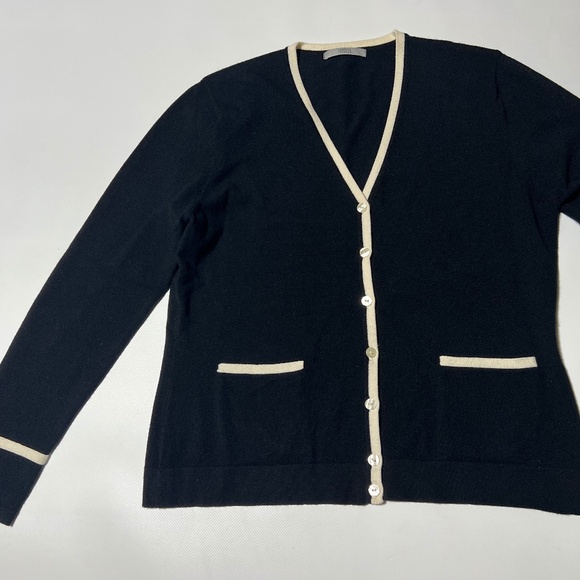 Marks & Spencer Black V-Neck Button Cardigan Sweater Bow 3/4 Sleeve M/L - Picture 2 of 16
